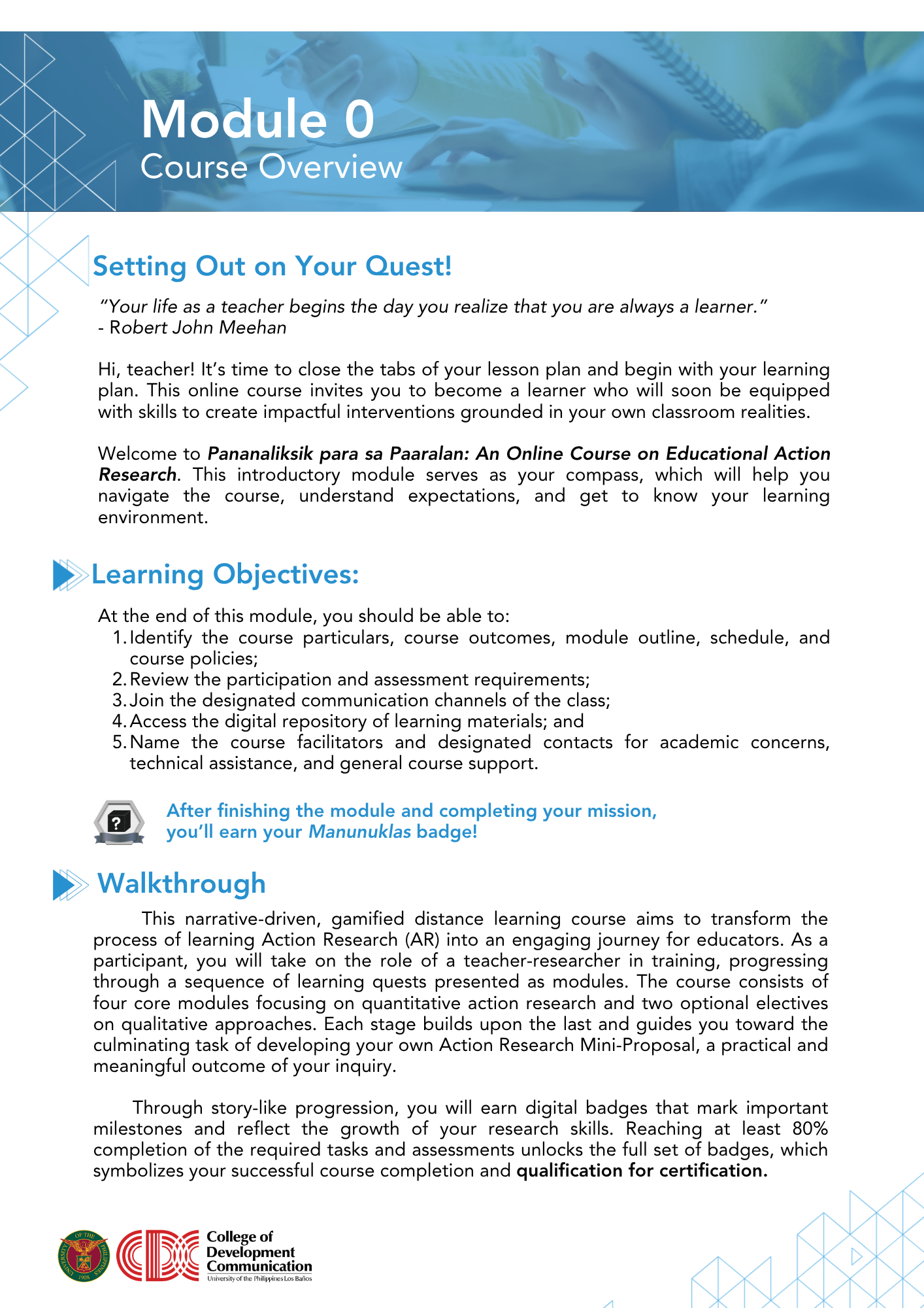 First page of DEVC 145 module 0
